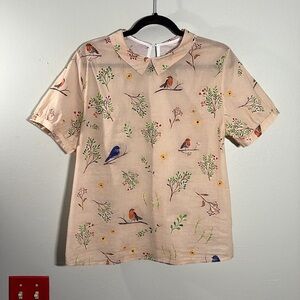 Vintage Bird Print Beige Shirt 6
